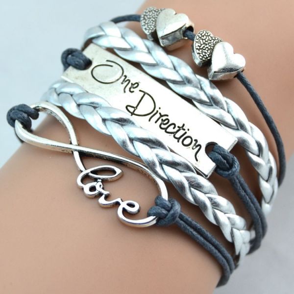 Silver and grey Fashion infinity love one direction double heart bracelet