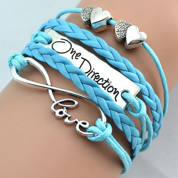 Light Blue Fashion infinity love one direction double heart bracelet