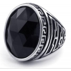 خاتم رجالي من ستينلس ستيل ومزين بالكرستال
