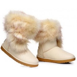حذاء نسائي ‫(بوت) فرو الثعلب ‫(لون بيج)