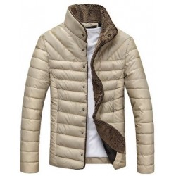 جاكيت رجالي محشو ومطعم بفرو اللون بيج مقاس L