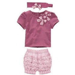 طقم ملابس بناتي من 3 قطع شورت وبلوزة وربطة راس