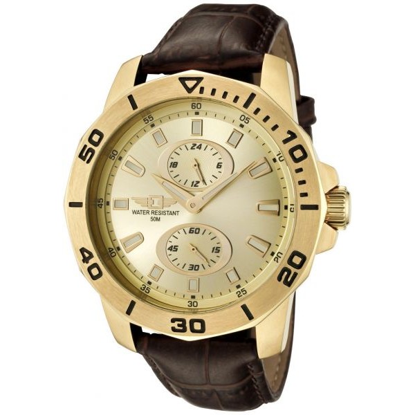 Invicta 43663-004 Men's Chronograph Brown Genuine Leather Gold-Tone