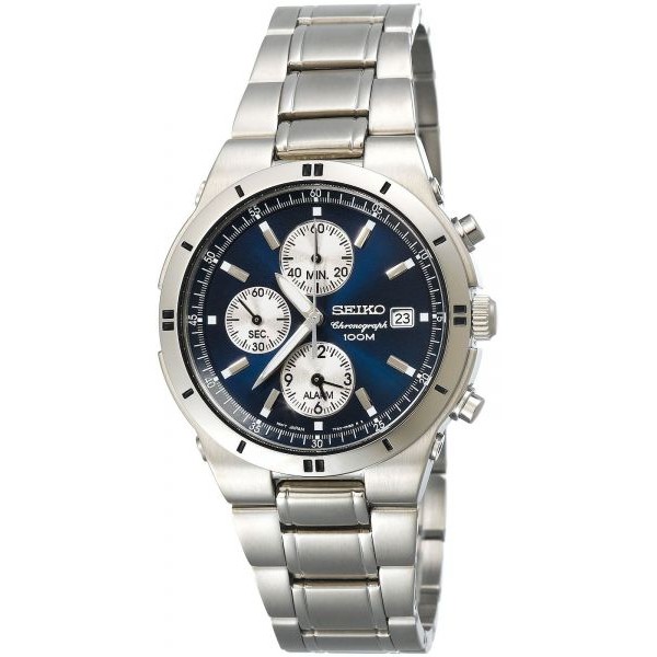 Seiko Men's SNA695 Alarm Chronograph Silver-Tone Watch