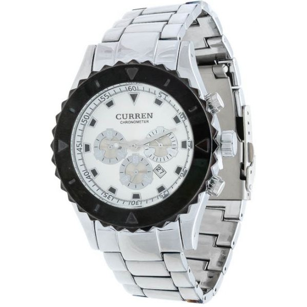 Curren Men's White Dial Silver Tone Stainless Steel Band 