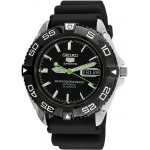 Seiko 5 Black Dial Rubber Strap Automatic Mens Watch SNZB23J2