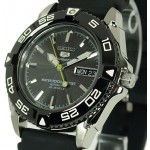 Seiko 5 Black Dial Rubber Strap Automatic Mens Watch SNZB23J2