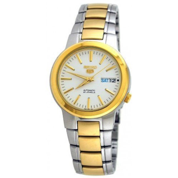 Seiko SNKA28 Mens Two Tone Stainless Steel Seiko 5 Automatic White Dial