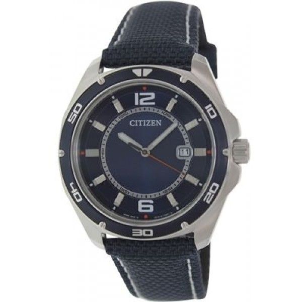 ساعة سيتيزن أنيقة للرجال Citizen Men's Classic BK2520-02L Blue Cloth Quartz Watch with Blue Dial