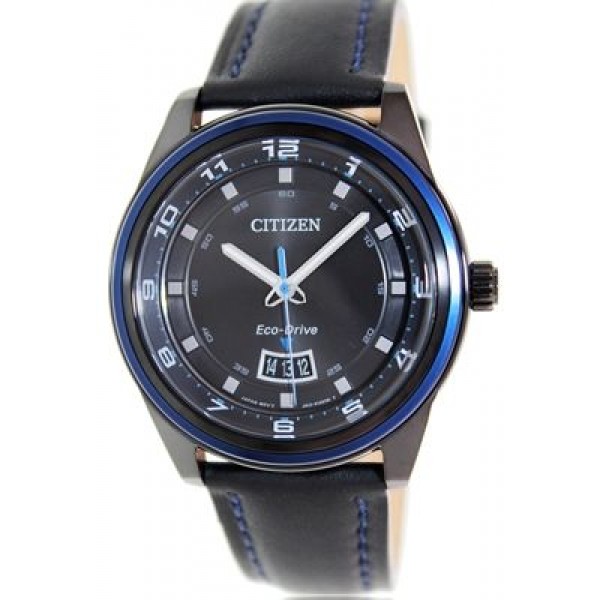 ساعة سيتيزن ايكو درايف للرجال Citizen Men's Eco-Drive AW1275-01E Black Leather Quartz Watch with Black Dial