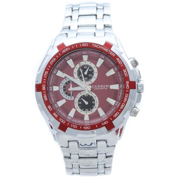 Curren Men's Red Dial Stainless Steel Band Watch