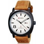 Curren Men's White Dial Leather Band Watch - KMP245