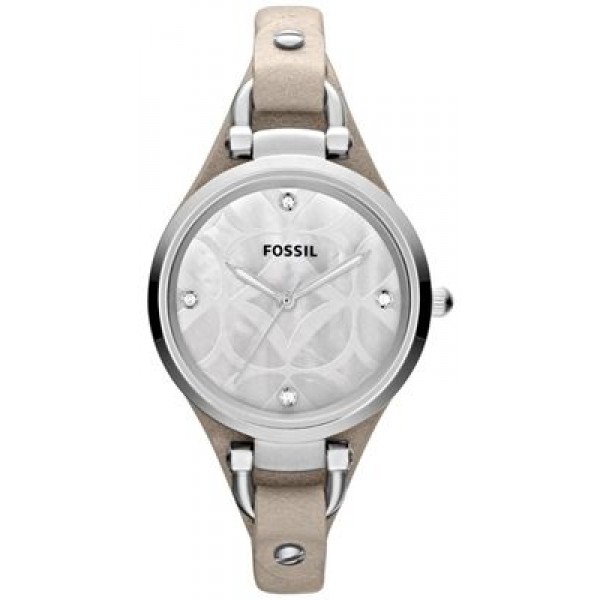 ساعة نسائية فوسيل Fossil Women's Georgia ES3150 Beige Calf Skin Analog Quartz Watch with Grey Dial
