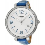 ساعة يد نسائية Fossil Women's Heather ES3279 Blue Leather Swiss Quartz Watch with Silver Dial