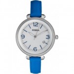 ساعة يد نسائية Fossil Women's Heather ES3279 Blue Leather Swiss Quartz Watch with Silver Dial