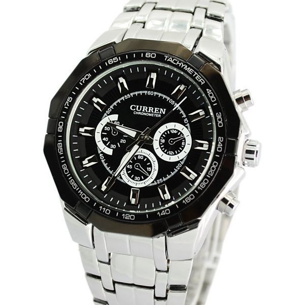 Curren Men's Black Dial Stainless Steel Band Watch