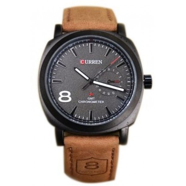 Curren 8139 Men's Black Dial Brown Leather Band Watch