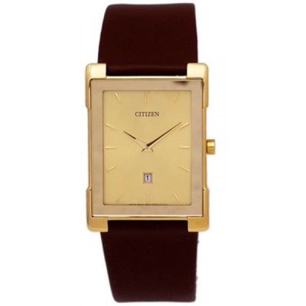 ساعة يد نسائية Citizen Women's BG5082-26P Brown Leather Quartz Watch with Gold Dial