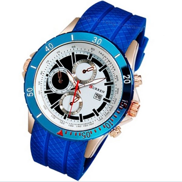 Curren Men's White Dial Blue Rubber Band Watch 