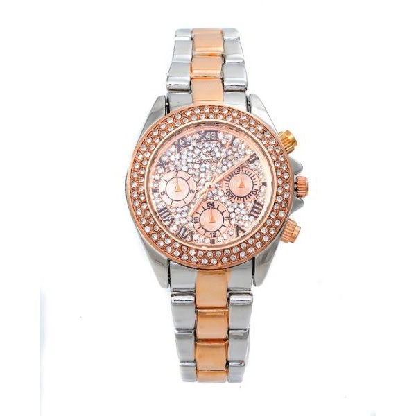 Charisma C5392 Ladies Rose Gold Tone Crystal Encrusted Dial Two Tone Metal Band Watch