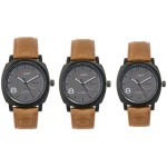SET OF 3 PCS Curren Men's Black Dial Leather Band Watch