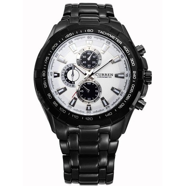 Curren Men's Black Dial Stainless Steel Band Watch [M8023BLS