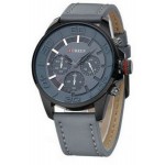 Curren Grey Dial Grey Case Leather Band Watch
