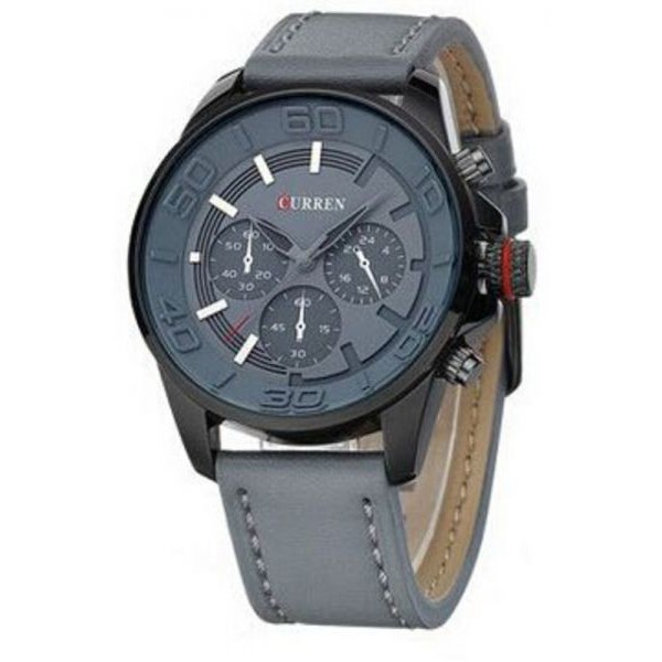 Curren Grey Dial Grey Case Leather Band Watch